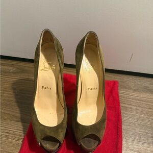 Christian Louboutin Dark Green Peep Toe Heels